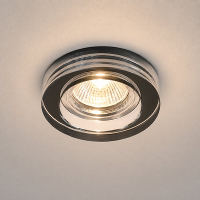 Nowoczesna oprawa wpuszczana MR16 SS-31 CH/BK czarna okrągła stała szklana + oprawka GU10
