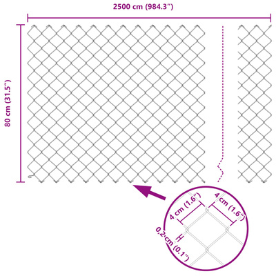 Ogrodzenie łańcuchowe 25 x 0,8 m Stal galwanizowana srebrny
