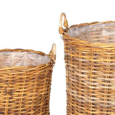 Kosz na rośliny 2 szt. Naturalny Brąz Rattan Kubu