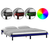 vidaXL Rama łóżka z LED, czarna, 140x190 cm, lite drewno