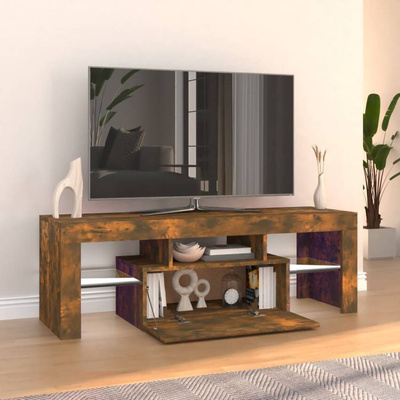 Szafka pod TV z oświetleniem LED, przydymiony dąb, 120x35x40 cm vidaXL