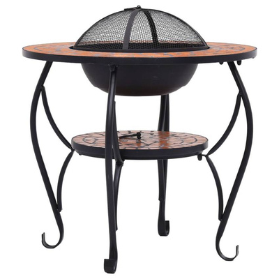 vidaXL Mozaikowe palenisko ze stolikiem, terakota, 68 cm, ceramika