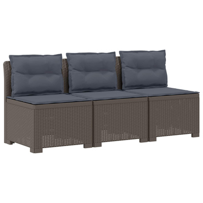 Sofa ogrodowa 3-osobowa z poduszkami w rattanowym wyglądzie