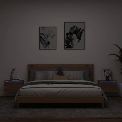 vidaXL Wiszące szafki nocne z LED, 2 szt., brązowy dąb