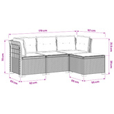 Sofa ogrodowa dla 4 osób z poduszkami w stylu rattanowym PP