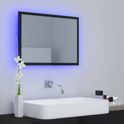 vidaXL Lustro łazienkowe LED, wysoki połysk, czarne, 60x8,5x37, akryl