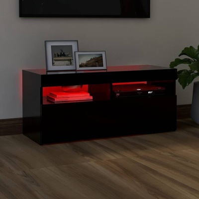 Szafka pod TV z oświetleniem LED, czarna, 90x35x40 cm vidaXL