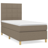 vidaXL Łóżko kontynentalne z materacem, taupe, tkanina, 90x200 cm model standard