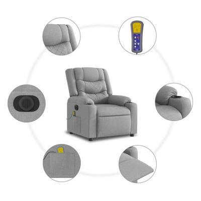 vidaXL Rozkładany fotel masujący, elektryczny, jasnoszary, tkanina