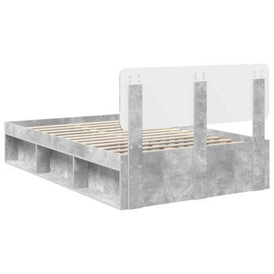 Ramka łóżka Szary beton 135 x 190 cm Lite drewno sosnowe