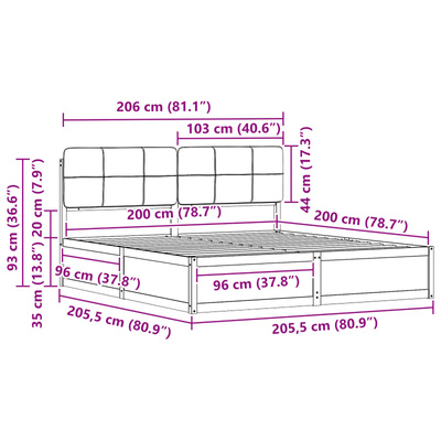 Ramka łóżka z tapicerowanym wezgłowiem Jasnoszary 200 x 200 cm