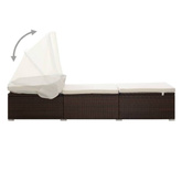 vidaXL Leżak z zadaszeniem i poduszką, polirattanowy, brązowy