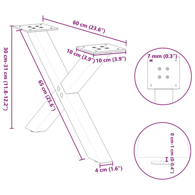 Nogi do stolika kawowego w kształcie litery X 2 szt. Białe 60x(30-31) cm Stal