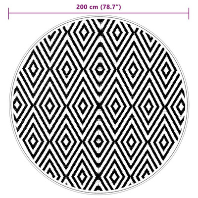 vidaXL Dywan na zewnątrz, biało-czarny, Ø200 cm, PP