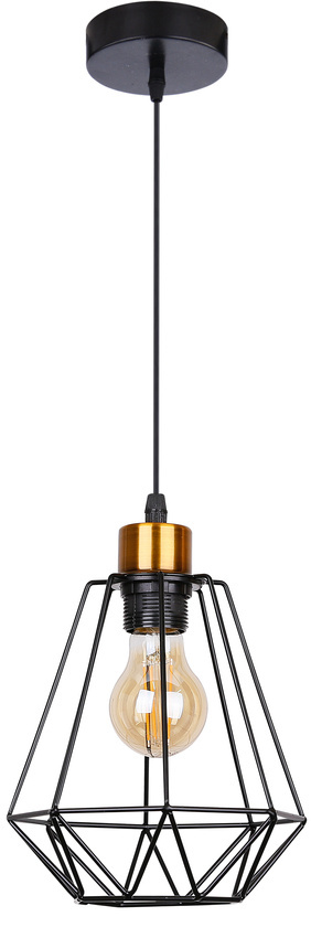 Lampa wisząca czarna + złoty druciany klosz Primo 31-06189