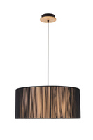 Lampa wisząca z abażurem Kioto nowoczesna czarno-drewniana 45 cm potrójna