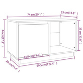 vidaXL Szafka pod TV, szara, 74x35x44 cm, lite drewno sosnowe
