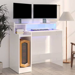 vidaXL Biurko z podświetleniem LED, białe, wysoki połysk, 97x45x90 cm