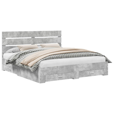 Ramka łóżka Betonowy szary 200 x 200 cm Drewno inżynieryjne