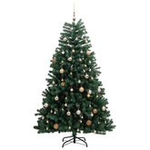 vidaXL Sztuczna choinka na zawiasach, 300 lampek LED i bombki, 240 cm