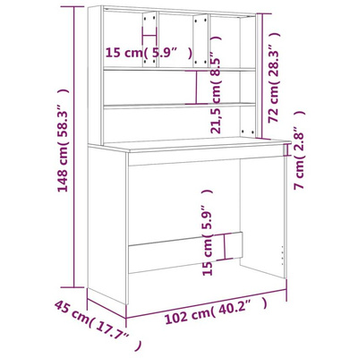 vidaXL Biurko z półkami, czarne 102x45x148 cm, materiał drewnopochodny