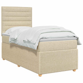 Łóżko z box spring LED z materacem kremowy 90 x 190 cm tkanina
