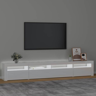 vidaXL Szafka pod TV z oświetleniem LED, biała z połyskiem,240x35x40cm