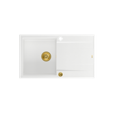 EVAN 111 GraniteQ zlewozmywak z syfonem Push 2 Open 1-komorowy z/o (860x500x210) snow white / elementy złote