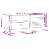 vidaXL Szafka pod TV VIGO, biała, 106x40x40 cm, lite drewno sosnowe