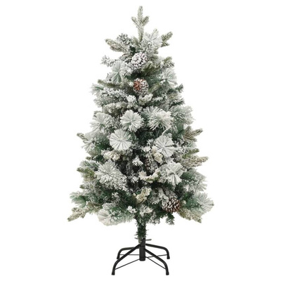 vidaXL Choinka flokowana śniegiem z lampkami i szyszkami 150 cm PVC/PE