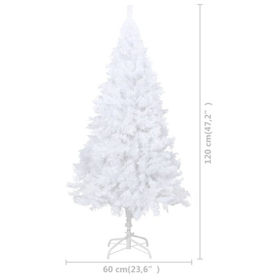 Sztuczna choinka z lampkami i bombkami, biała, 120 cm, PVC vidaXL