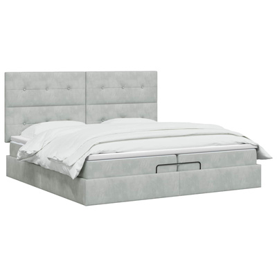 Łóżko ottoman z materacem jasnoszary 200 x 200 cm Welur