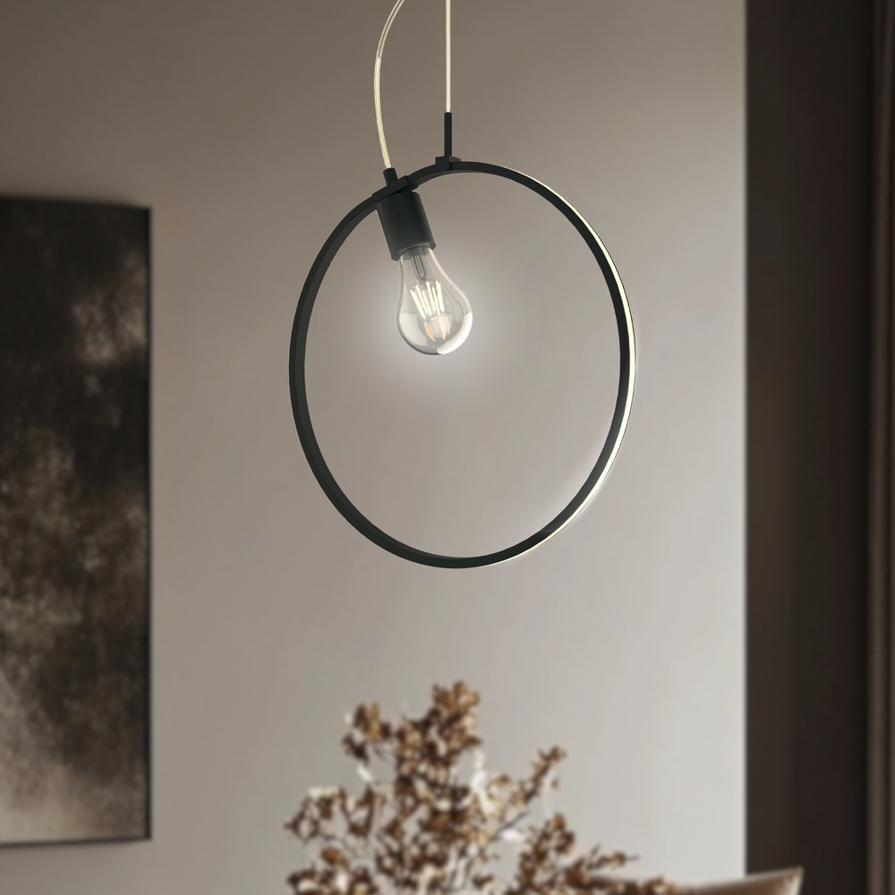 Lampa wisząca SKIROS czarny ring – minimalistyczna lampa w kształcie koła LED 4000K z E27