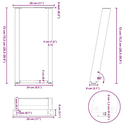 Nogi do stołu konsolowego w kształcie litery U 2 szt. Antracyt 28x(72-73) cm Stal