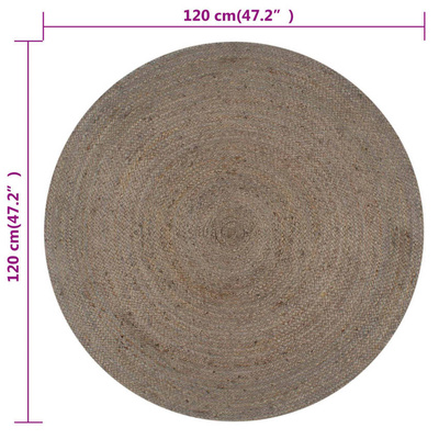 vidaXL Ręcznie wykonany dywanik z juty, okrągły, 120 cm, szary