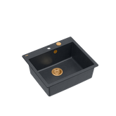 MORGAN 110 GraniteQ zlewozmywak black diamond z syfonem Push To Open kol. miedziany 1-komorowy b/o + zaczepy 4 szt
