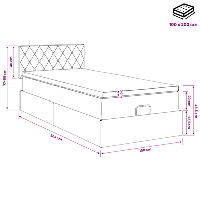 Łóżko ottoman z materacem ciemnoszary 100 x 200 cm Welur