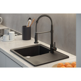 Zlewozmywak granitowy BABY TONY 116  – jednokomorowy, wpuszczany, black dotted/elementy stalowe, Quadron