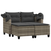 2-os. sofa ogrodowa, daszek i podnóżki, jasnoszara, rattan PE