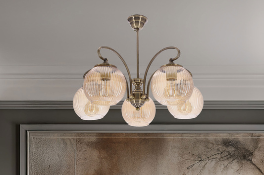 Lampa wisząca TORES stare złoto 5x60W E27  klasyczna oprawa sufitowa do salonu jadalni i sypialni