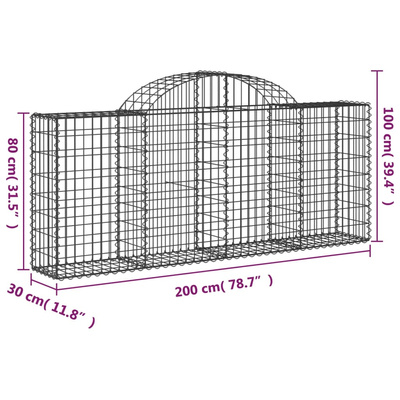 Kosze gabionowe, 14 szt, 200x30x80/100 cm, galwanizowane żelazo