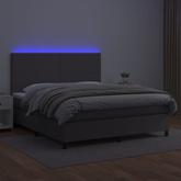 Łóżko kontynentalne z materacem i LED, szara ekoskóra 160x200cm vidaXL