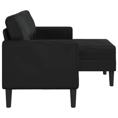 Sofa 2-osobowa z szezlongiem w kształcie litery L, czarna, 125 cm, skóra ekologiczna