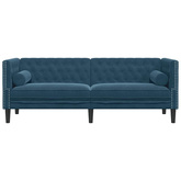 Sofa Chesterfield z wałkami, trzyosobowa, niebieska, aksamit