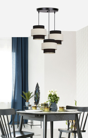 Lampa wisząca z abażurami Benta czarna potrójna tkaninowy abażur do salonu
