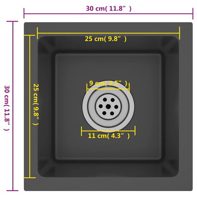 Ręcznie robiony zlewozmywak, czarny, stal nierdzewna