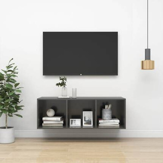 vidaXL Wisząca szafka pod TV, wysoki połysk, szara, 37x37x107 cm