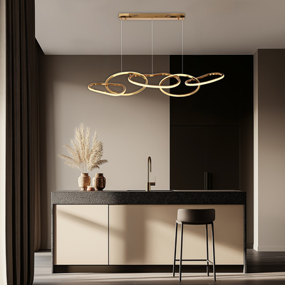 Lampa wisząca ANNELI elegancka  – złota nieregularna forma 80 cm – designerska lampa salonu i jadalni LED 3000K