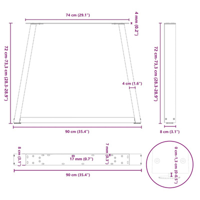 Nogi do stołu jadalnego w kształcie litery V 2 szt. Naturalna stal 90x(72-73,3) cm Stal