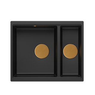 QUADRON | LOGAN 150 | granitowy zlewozmywak kuchenny CZARNY mat + MIEDŹ PVD | wymiary: 56 x 46 x 22 cm | 1,5-komorowy wpuszczany | podbudowa szafki od: 60 cm